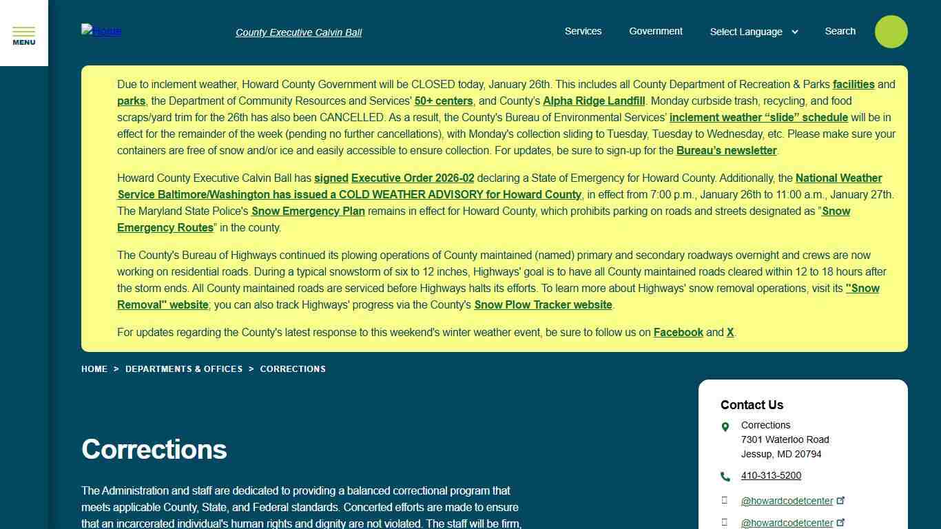 Corrections Howard County