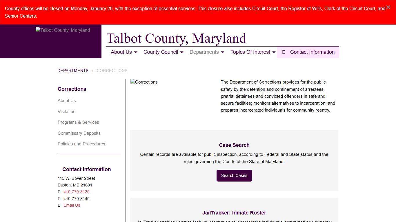 Corrections - Talbot County, Maryland